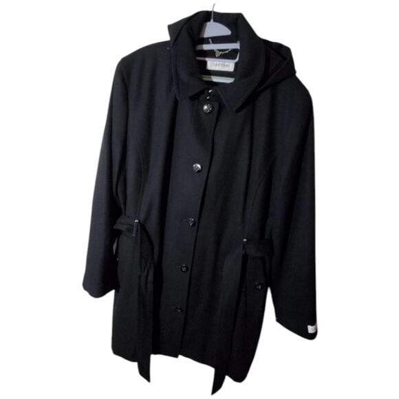 CALVIN klein Black belted hooded wool blend Walking coat plus size 3X new!!! - Picture 4 of 15